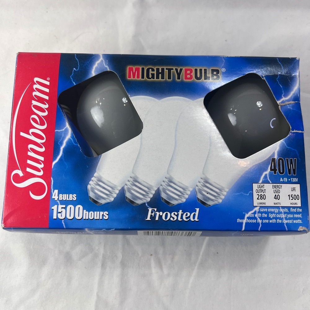 Sunbeam MightyBulb 40W A19 Frosted Light Bulbs 4 Pack 280 Lumens 1500 Hours 130V